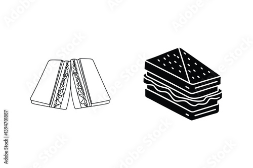 Minimalist Sandwich Icons Featuring Layered Filling In Outline And Solid Styles
