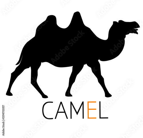 Camel silhouette walking, side view, isolated on white background. Vector illustration for signs, icons, logos, stickers, and templates. Editable and scalable SVG file.