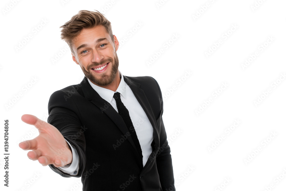businessman extends his hand in welcoming gesture isolated on transparent white background businessman extends his hand in welcoming gesture isolated on transparent white background