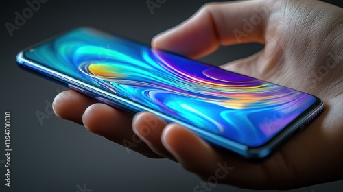 Hand holding a modern smartphone with vibrant gradient display