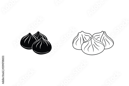 Black And White Dumpling Set Simple Hand Drawn Style Vector Illustration