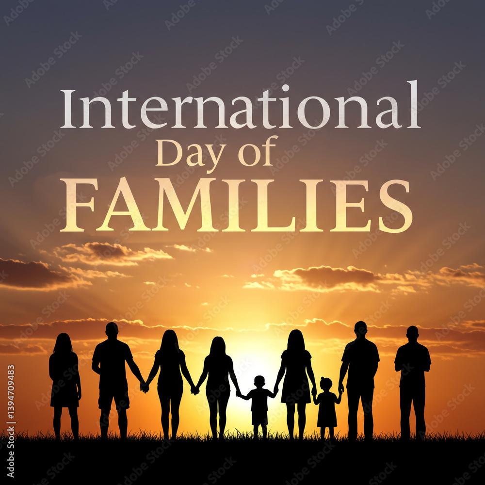 Warm Sunset Scene with Family Silhouette for International Day of Families