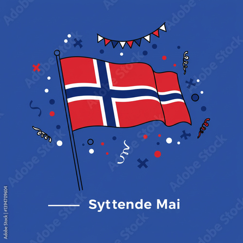 Obraz na płótnie Animated Waving Norwegian Flag with Bunting and Bursting Confetti w salonie