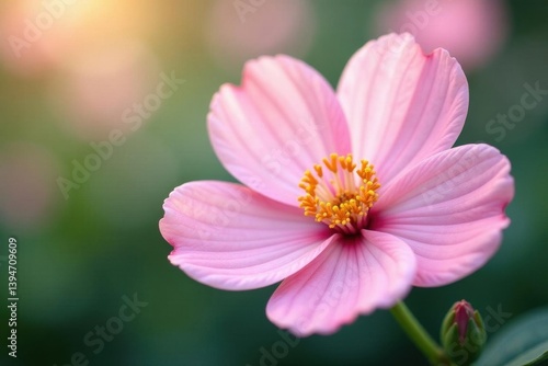 Soft pink flower, blurred center, pristine white, macro photography, soft focus photography, vibrant