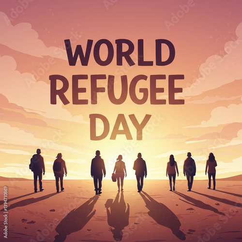 Silhouettes of Refugees Wal...