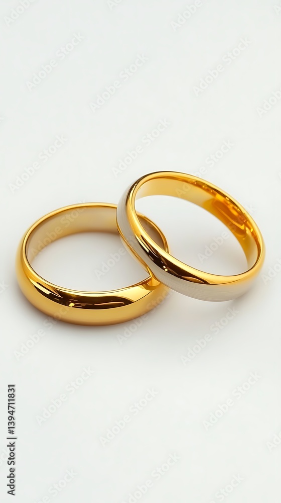 Gold wedding rings on white background symbolizing eternal love and marriage Gold wedding rings on white background symbolizing eternal love and marriage