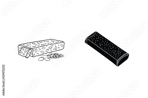 Illustration Of A Granola Bar With Grains And A Solid Silhouette