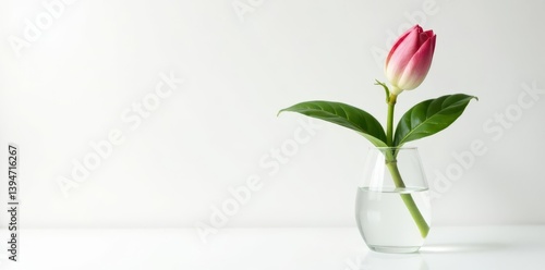 Single vibrant plant in clear glass vase, white background, bloom, decor
