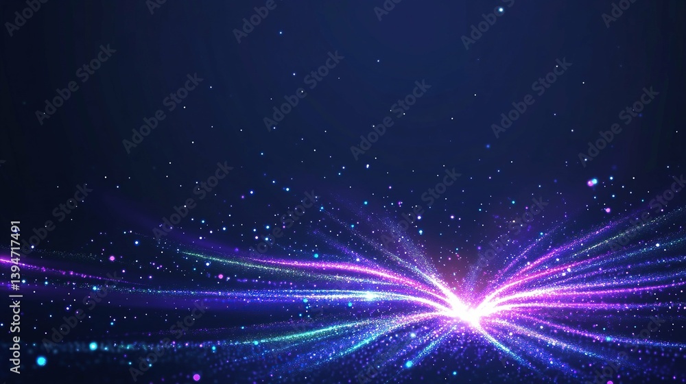 Fototapeta premium Abstract cosmic nebula background with vibrant purple, blue, and pink glowing particles. Perfect for futuristic designs, technology presentations, or space-themed projects.