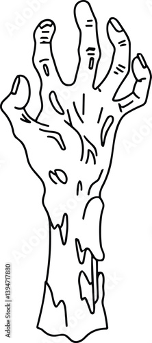 Rotting Zombie Hand Line Art – Halloween Horror Vector Illustration