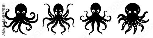 octopus icon, octopus silhouette vector illustration-simple silhouette illustration of octopus, perfect for octopus logos and icons