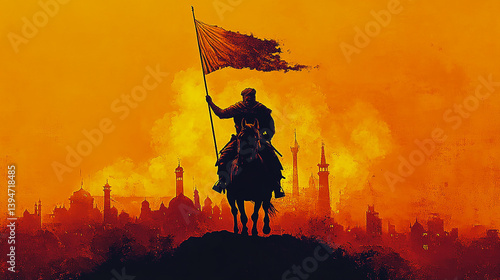 A fantasy illustration of an ancient holding a flag ai generated