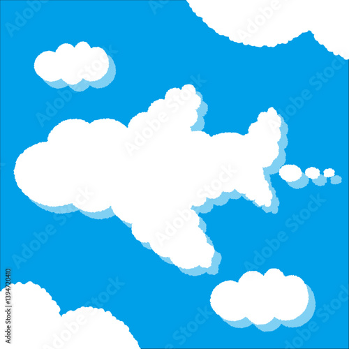 飛行機の雲。ちぎり絵のようにジワジワ滲んだラフなアウトラインの白い雲のようなフキダシ・フレームシリーズ。セリフや名札（ネーム）やワッペンに。ベクター素材