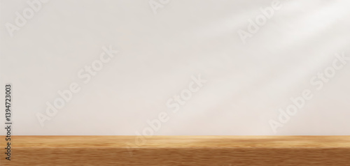 3d white wall room scene with wooden counter and natural lighting. Product presentation template