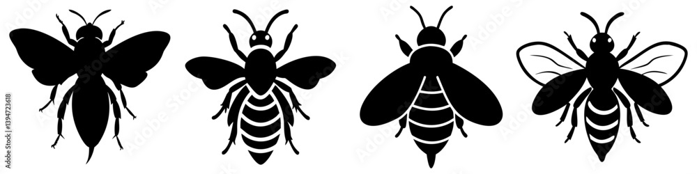 Obraz premium honeybee icon, honeybee silhouette vector illustration-simple silhouette illustration of honeybee, perfect for honeybee logos and icons