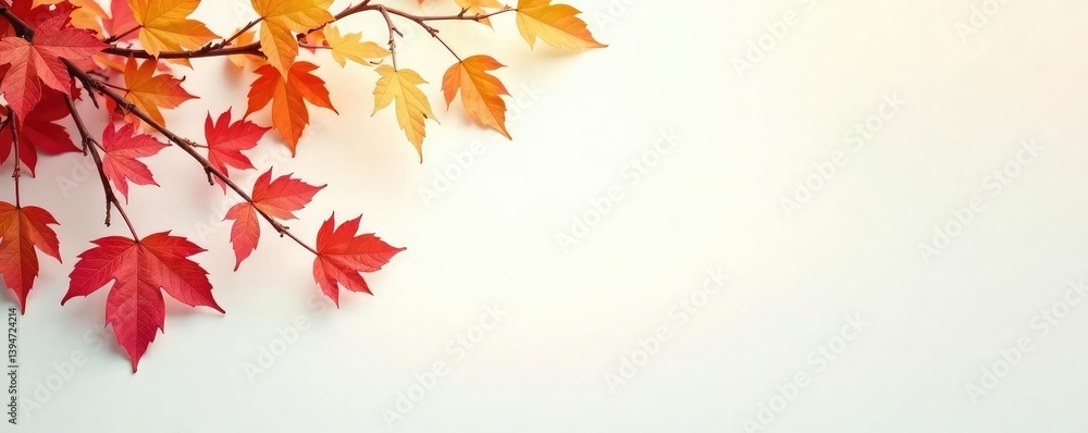 Branches with different colored leaves on a plain white background, natural light, natural light, leaves, colors Branches with different colored leaves on a plain white background, natural light, natural light, leaves, colors
