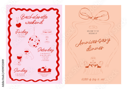 Collection of Wedding invitation card. Save the date. Minimalist design. Editable vector illustration.