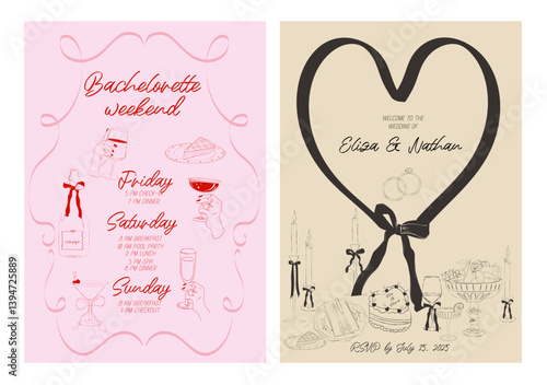 Collection of Wedding invitation card. Save the date. Minimalist design. Editable vector illustration.