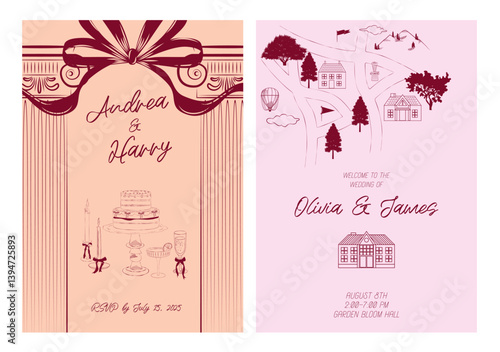 Collection of Wedding invitation card. Save the date. Minimalist design. Editable vector illustration.
