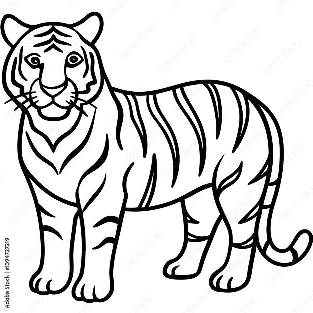 Fototapeta premium Minimalist Tiger Vector Design with Line Art on White Background