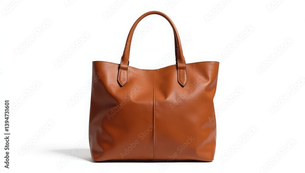 Brown leather tote bag, isolated on white background, satchel, brown bag, purse Brown leather tote bag, isolated on white background, satchel, brown bag, purse