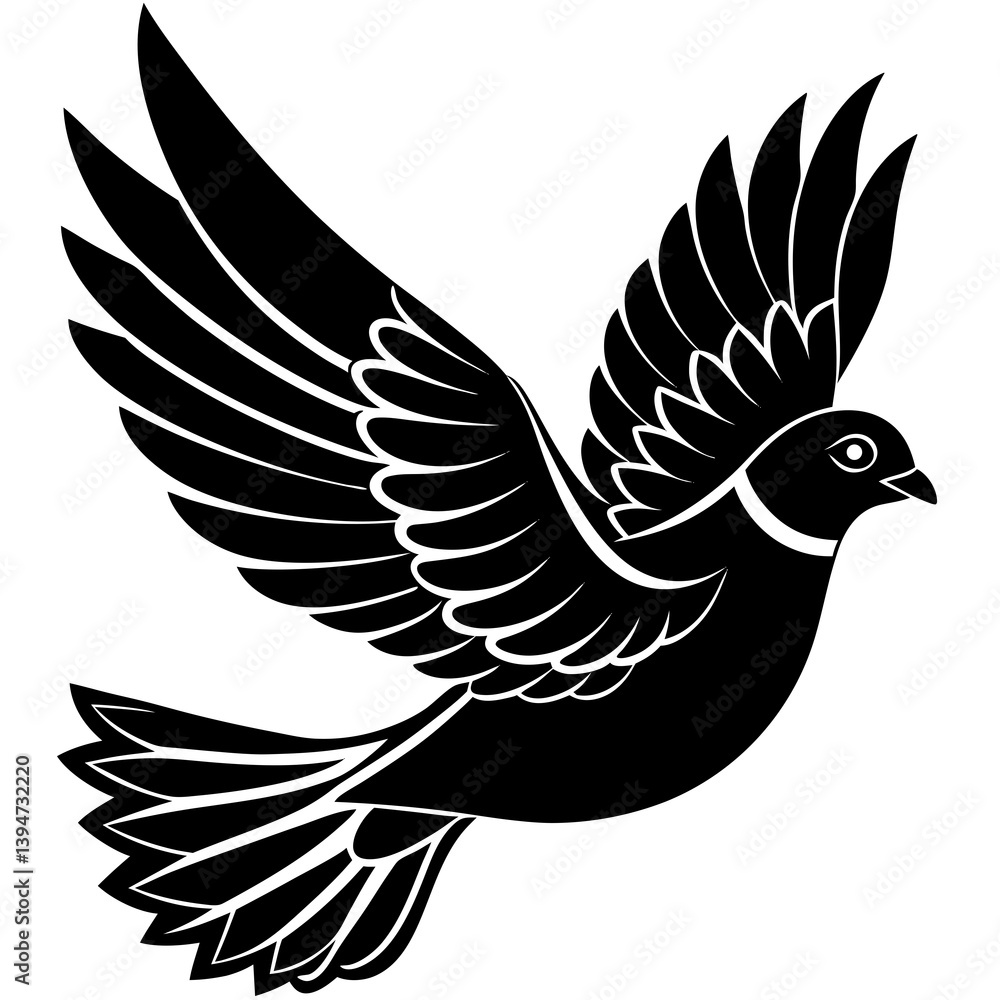 Fototapeta premium vector silhouette of a flying pigeon,