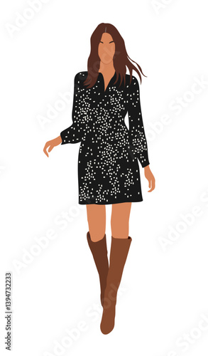 Stylish business woman wearing modern smart casual office outfit. Attractive young girl in fashionable autumn look. Pretty cartoon female character. Lady boss. Vector realistic illustration isolated.