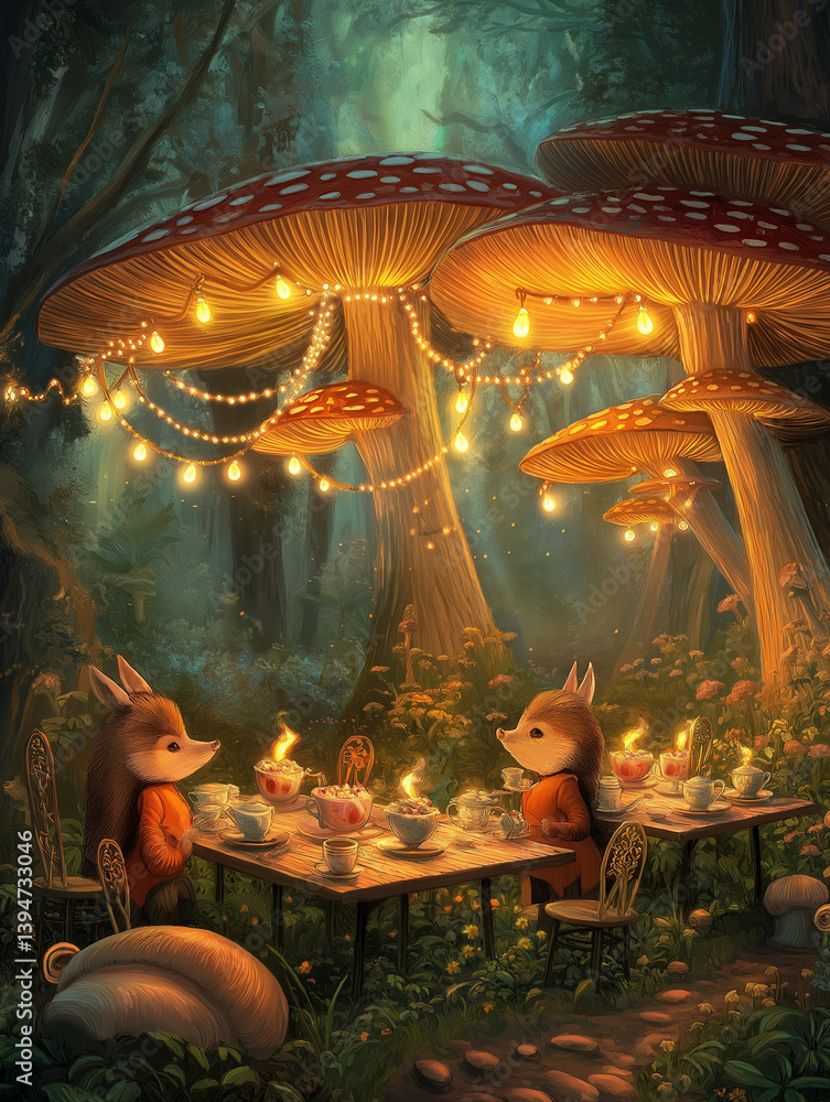Naklejka premium A whimsical tea party in a forest clearing