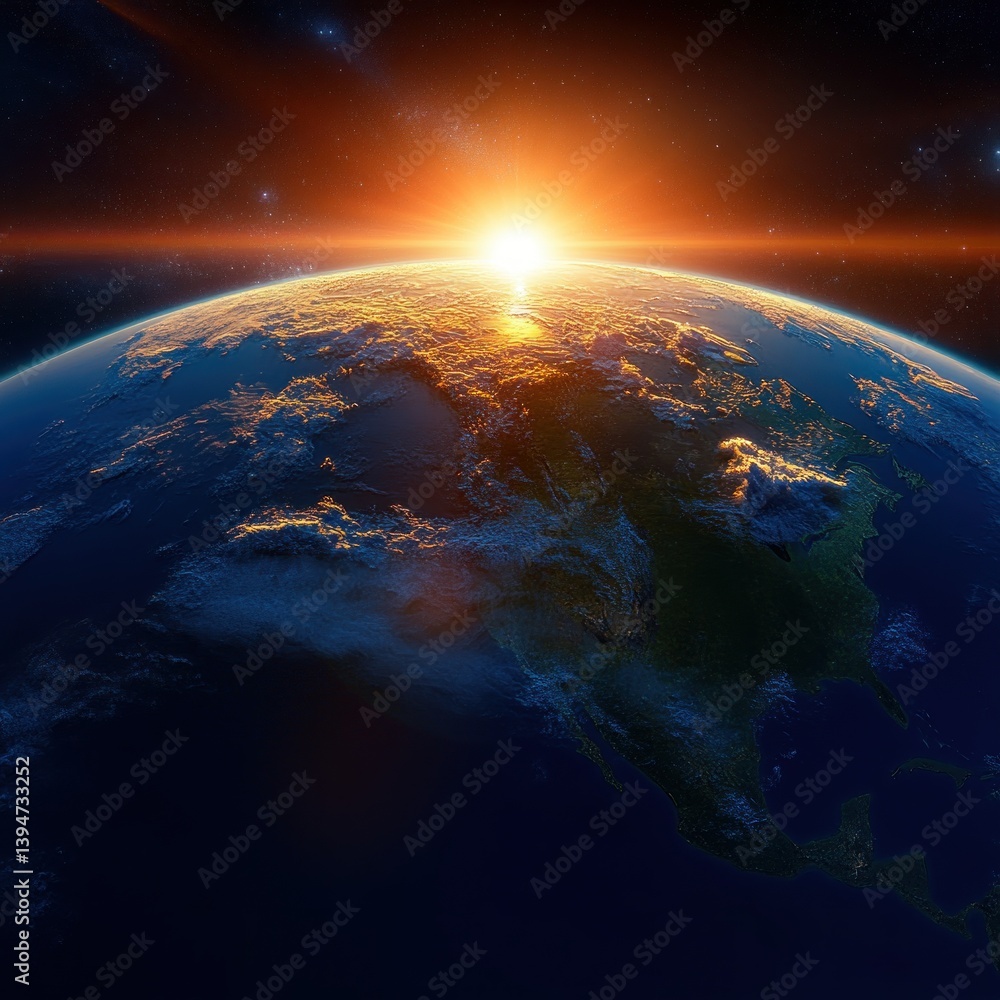 Fototapeta premium Earth from Space with Sunrise Horizon and Vibrant Colors