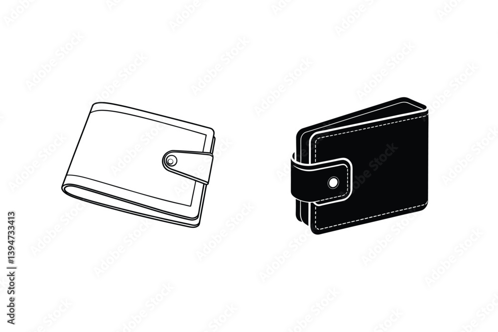 Black And White Wallet Icons Representing Different Styles Of Wallet On White Background Black And White Wallet Icons Representing Different Styles Of Wallet On White Background