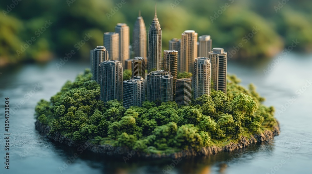Fototapeta premium Eco-City Island: A Sustainable Urban Oasis
