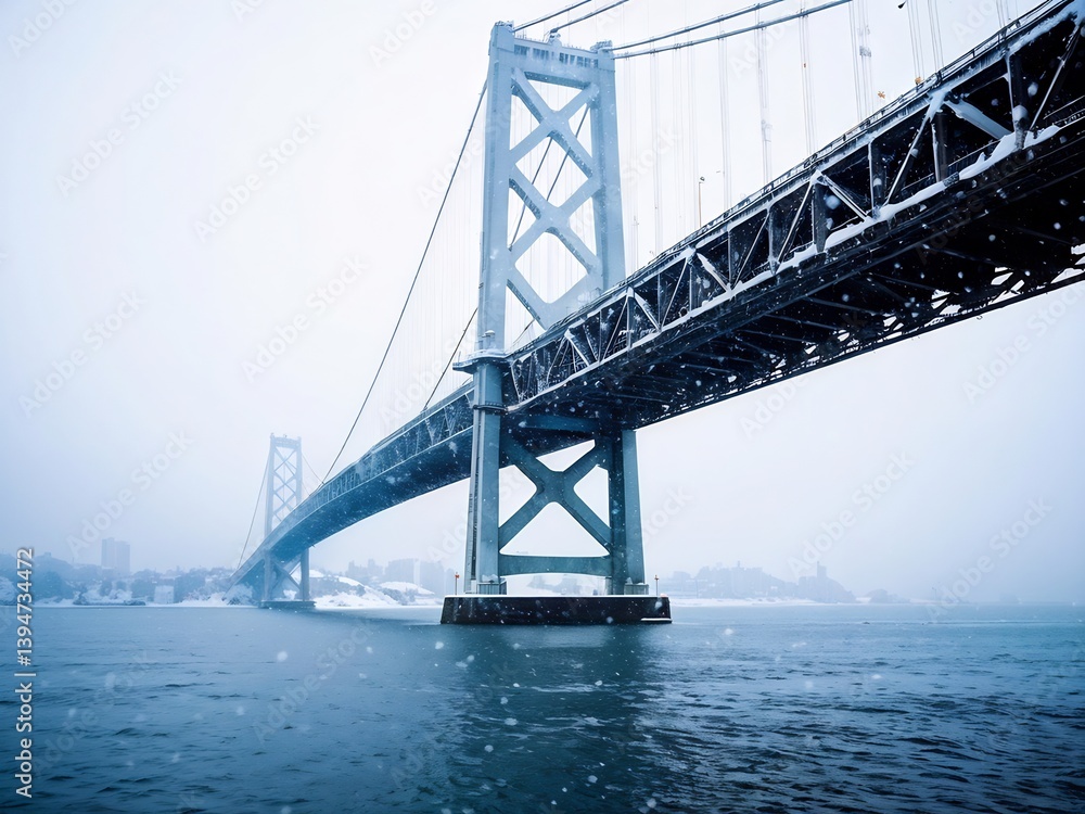 Fototapeta premium Snowy Day Under the Bay Bridge