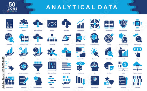 Analytical Data icon collection set. Simple color fill vector illustration.