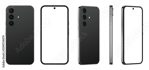 Realistic smartphone mockup. Mobile phone vector with isolated on white background. Device front view. 3D mobile phone with shadow. Realistic, high quality smart phone mockup for ui ux presentation.