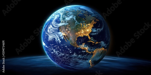 Wallpaper Mural Aerial View of Earth at Night with City Lights and Aviation Routes Torontodigital.ca