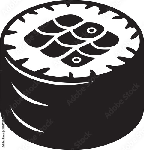 Sushi roll with tiny fish inside silhouette vector illustration