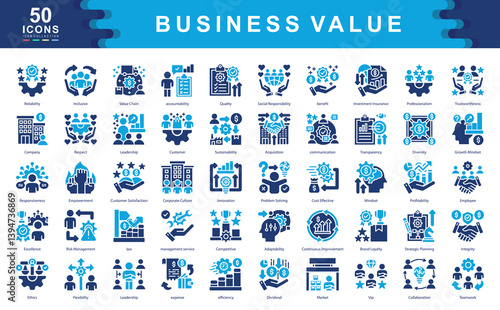 Core Value icon collection set. Simple color fill vector illustration.