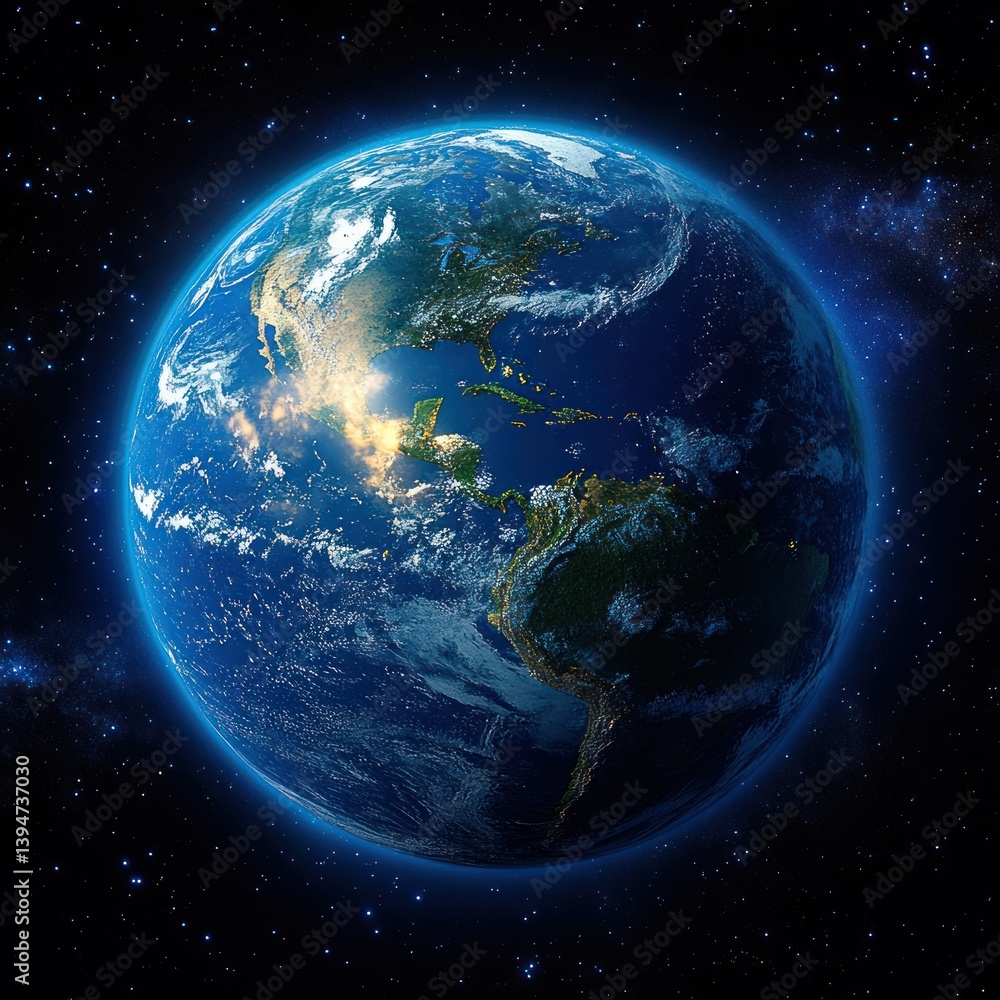 Fototapeta premium Earth Globe in Space with Focus on South America and Vibrant Nature