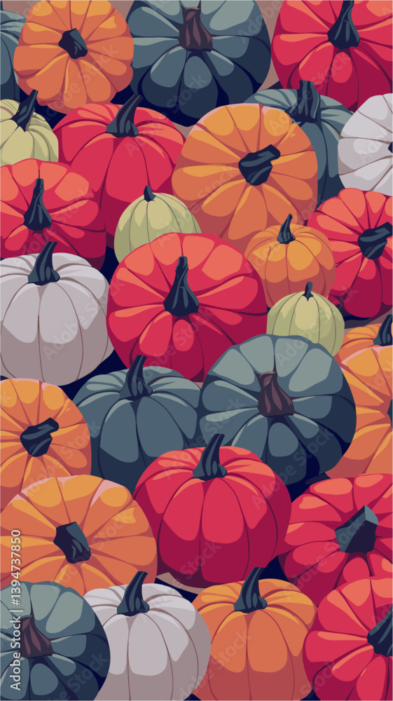 Naklejka premium Abstract background, seamless pattern with colorful pumpkins. vector flat illustration
