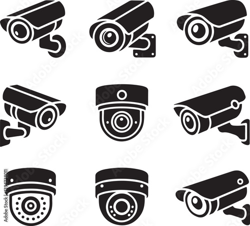 Security Camera Icons Set Silhouette Vector