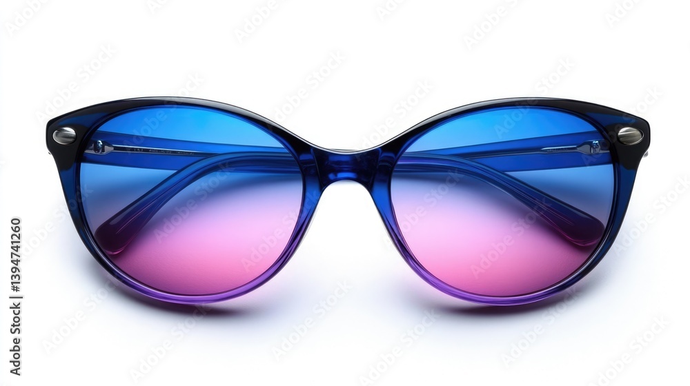 Stylish blue frame sunglasses with gradient blue to pink lenses. A trendy accessory for fashion blogs, eyewear shops, and summer style guides. Stylish blue frame sunglasses with gradient blue to pink lenses. A trendy accessory for fashion blogs, eyewear shops, and summer style guides.