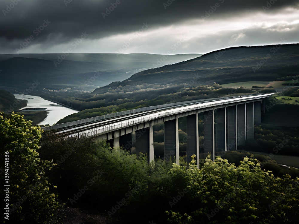 Obraz premium Bridge Over the Mountains in Dramatic Light