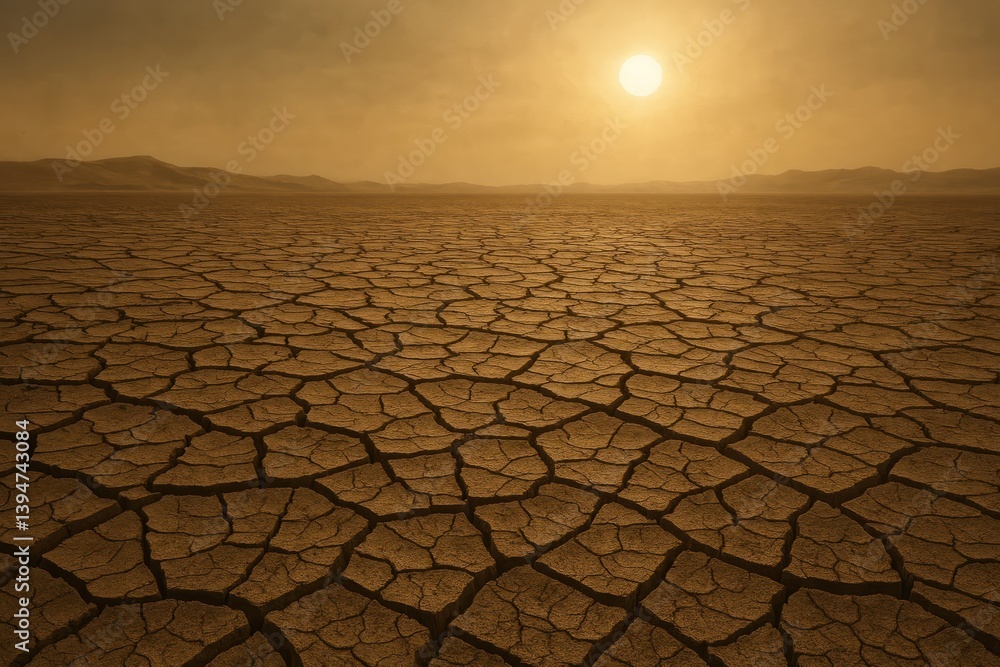 Arid cracked desert landscape sun