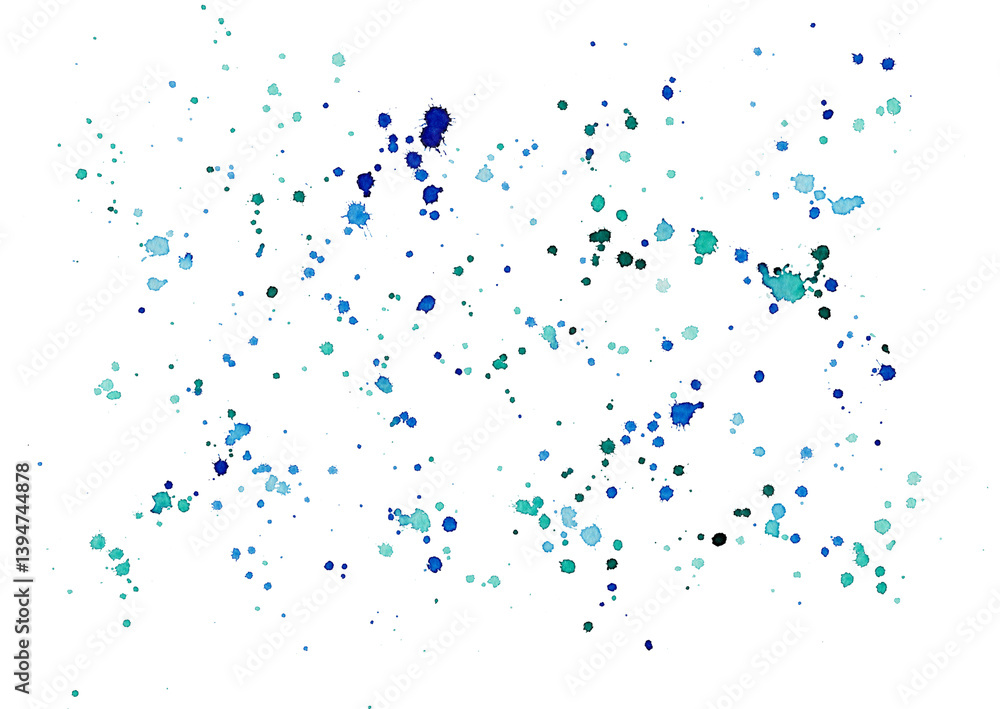 Aquarell Farbspritzer, Sprenkel in Blau und Türkis für Hintergründe Aquarell Farbspritzer, Sprenkel in Blau und Türkis für Hintergründe