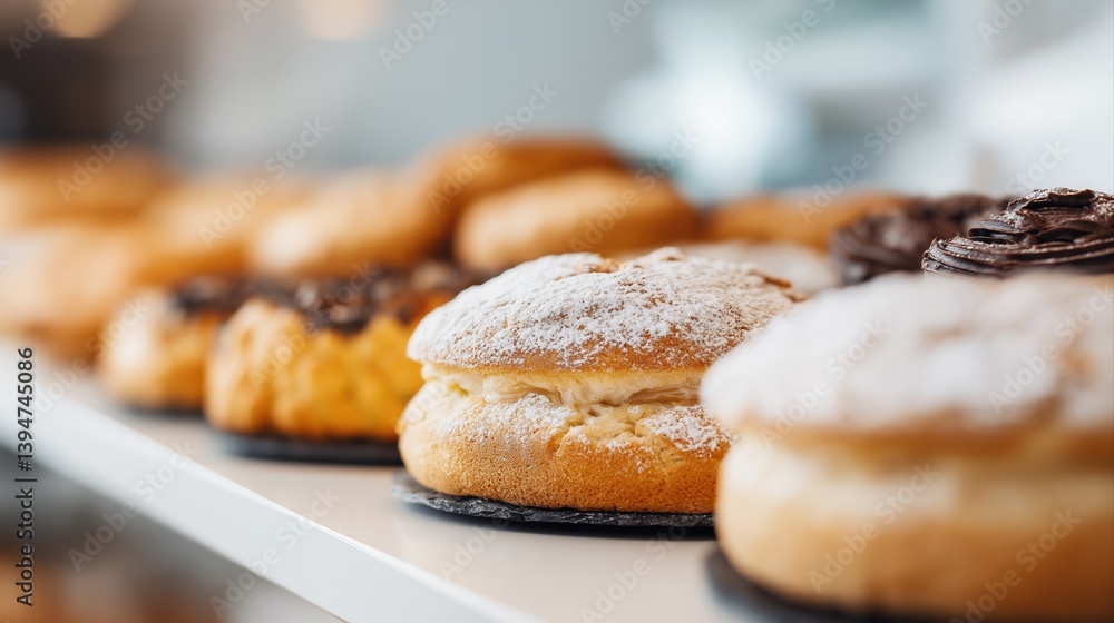 Freshly Baked Pastries on Display in a Modern Bakery with a Soft Focus Background of Delicious Treats Freshly Baked Pastries on Display in a Modern Bakery with a Soft Focus Background of Delicious Treats