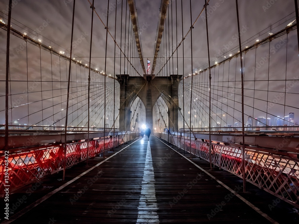 Fototapeta premium Night Walk on the Brooklyn Bridge
