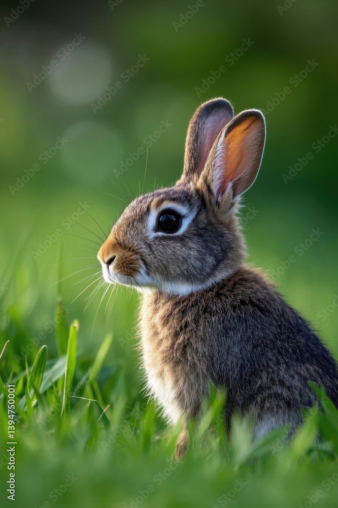 Fototapeta premium there is a small rabbit sitting in the grass looking at something