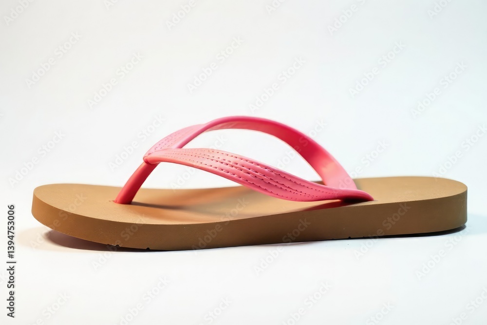 Close-up of a flip-flop against a stark white backdrop, detail, macro photography, footwear Close-up of a flip-flop against a stark white backdrop, detail, macro photography, footwear