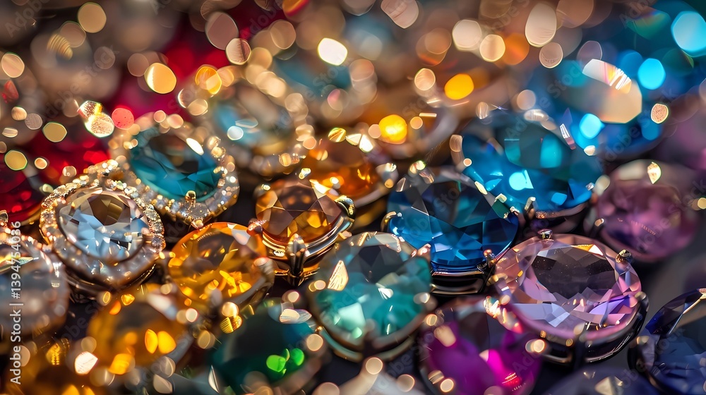Close up a colorful gemstone jewelry in a jewelry store, Generative AI illustrations. Close up a colorful gemstone jewelry in a jewelry store, Generative AI illustrations.