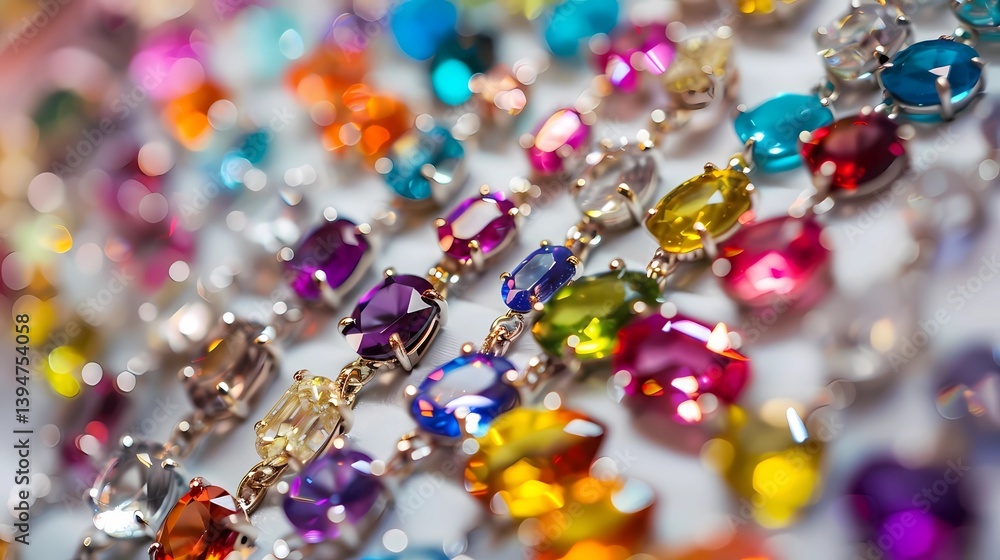Close up a colorful gemstone jewelry in a jewelry store, Generative AI illustrations. Close up a colorful gemstone jewelry in a jewelry store, Generative AI illustrations.